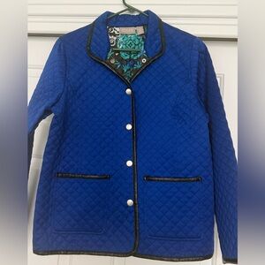 Chico's Royal Blue Quilted Jacket blazer Black Accents Sz 1 Medium
